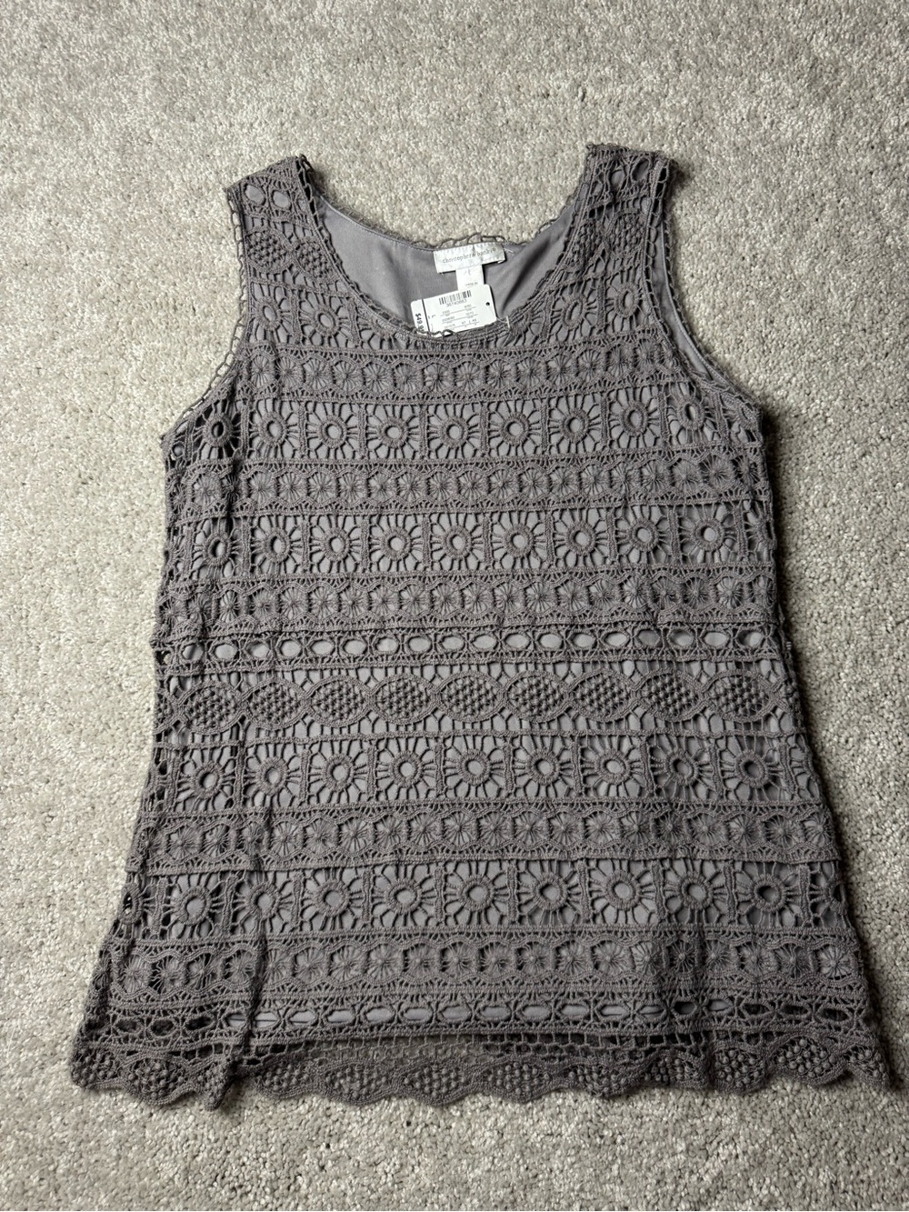 Christopher & Banks Gray Crochet Overlay Tank